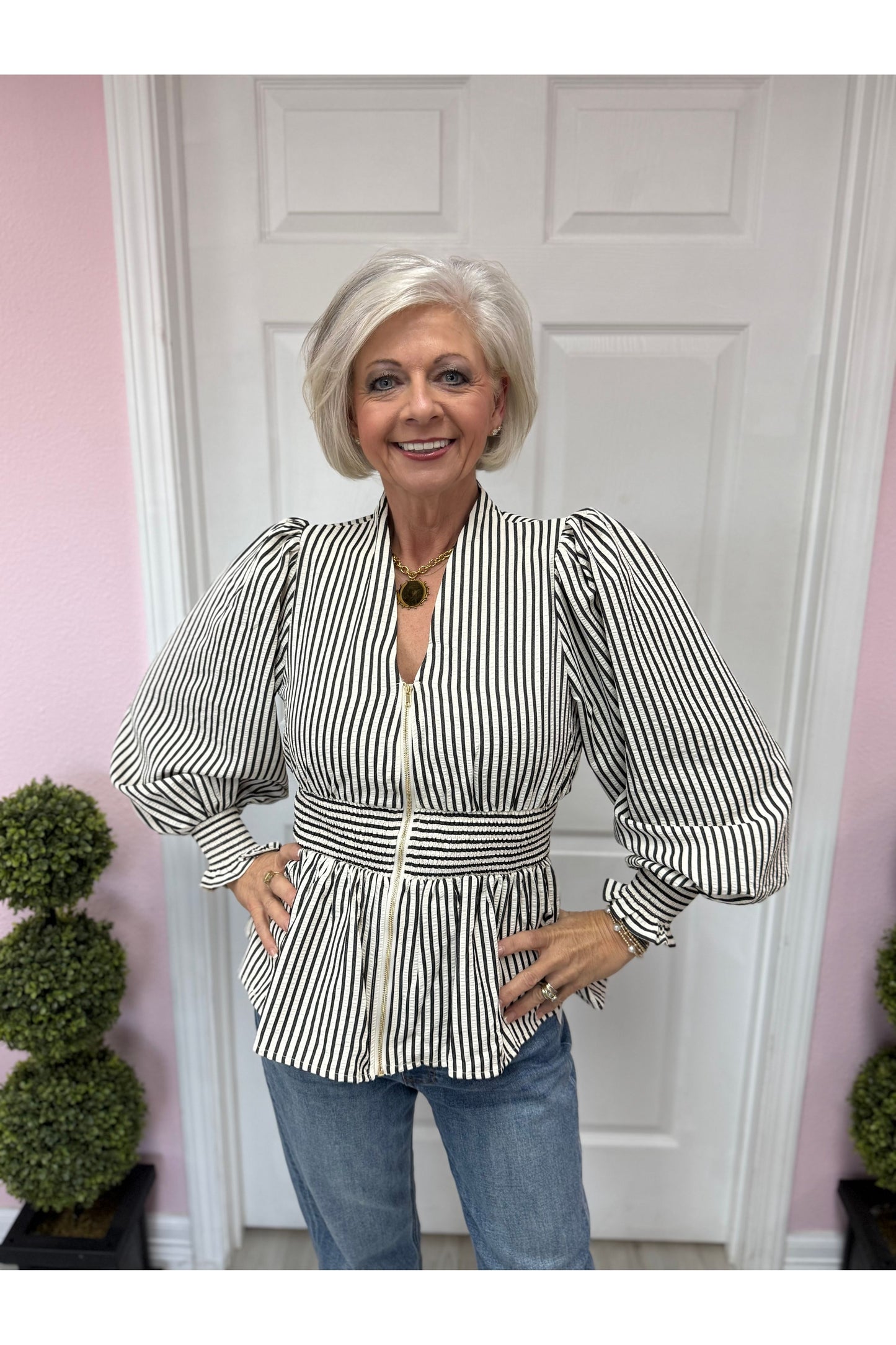 Christine Striped Zip Blouse