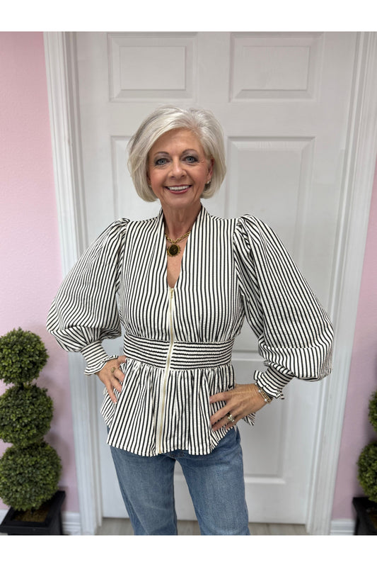Christine Striped Zip Blouse