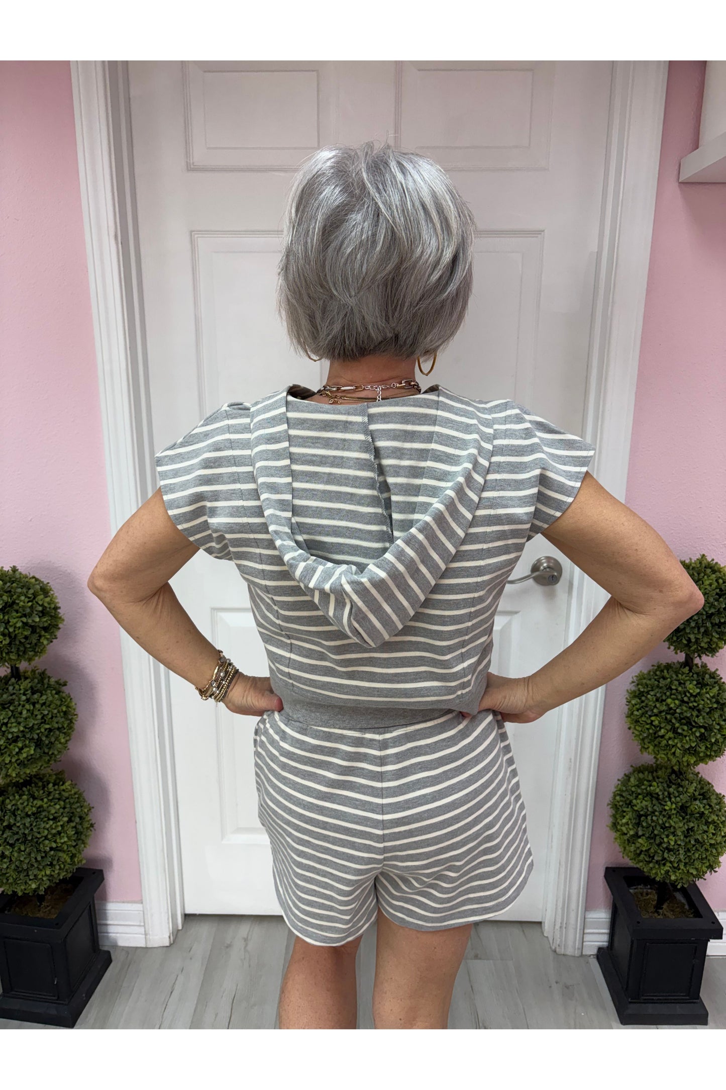 Striped Terry Half Zip Set