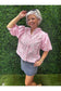 Puff Sleeve Blouse With Ruffle Neck Self-Fabric Cords Detail