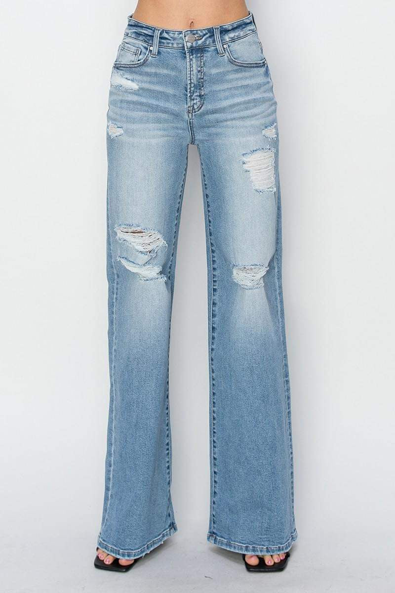 Risen High Rise Wide Leg Jeans