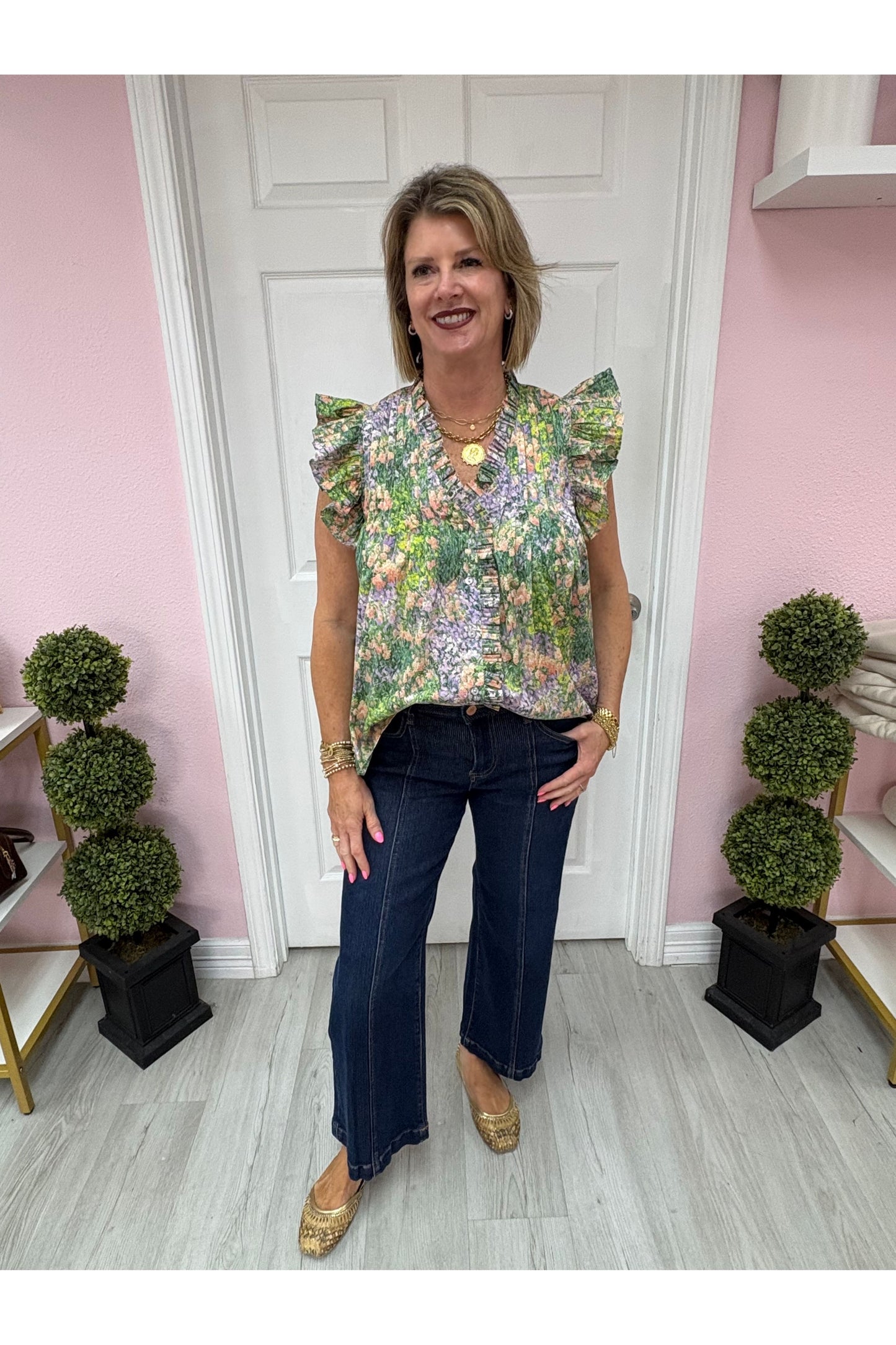 Jemma Floral Ruffle Sleeve Top