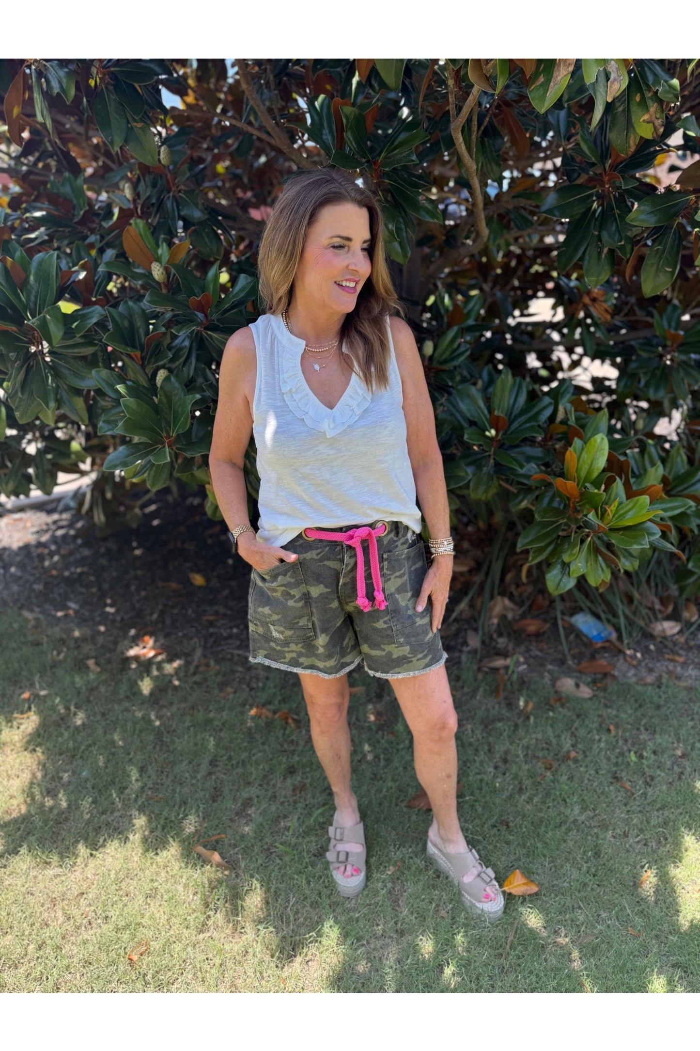 Cotton VNeck Top w/Ruffles