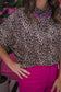 Leopard Print Mock Neck Dolman Sleeve Top