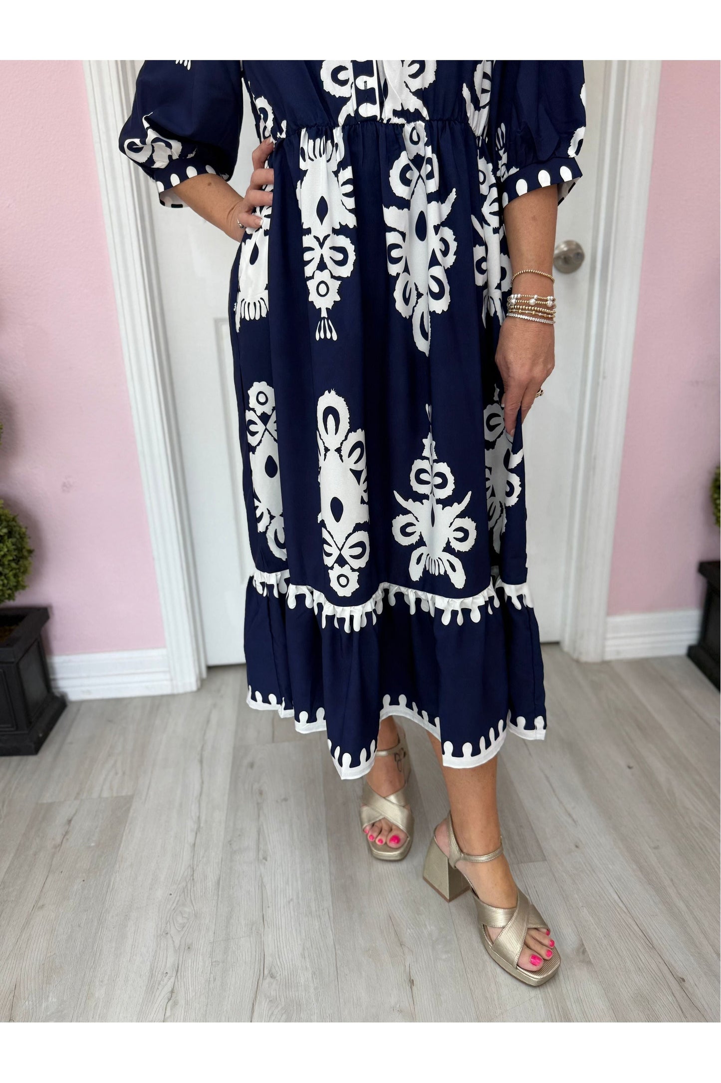 Grier Navy Bold Print Midi Dress