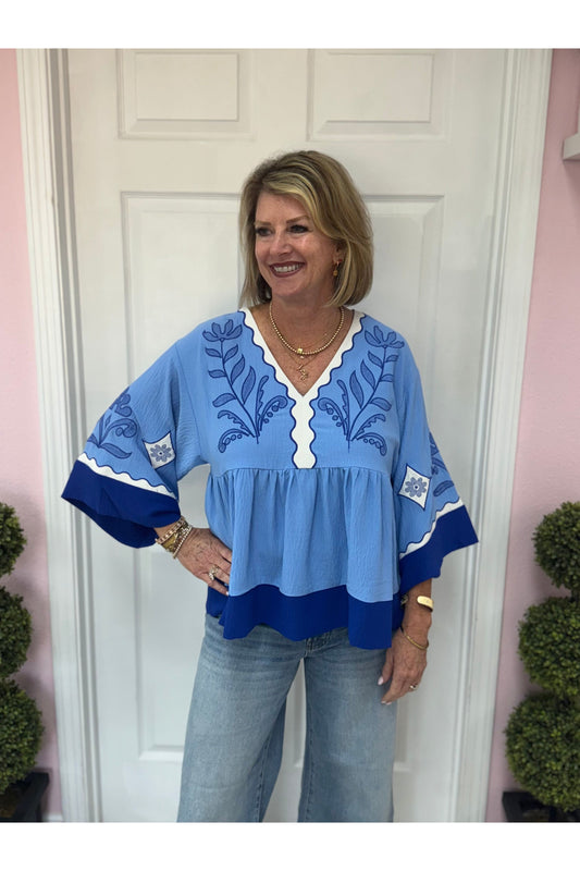 Carrie Blue Boho Blouse