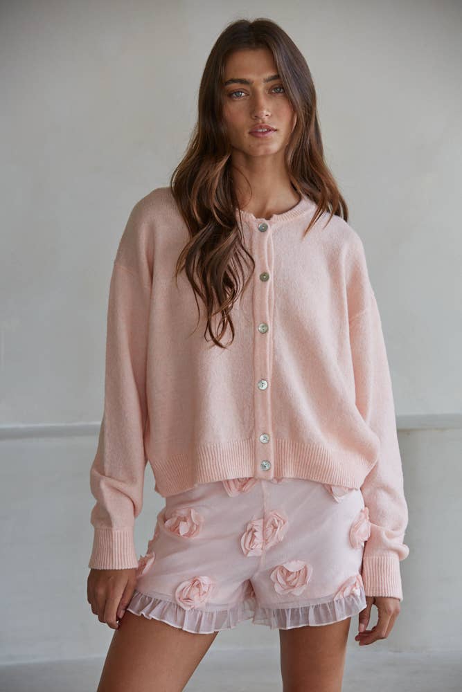 W2536 | Knit Polyester Acrylic Sweater Crew Neck Cardigan