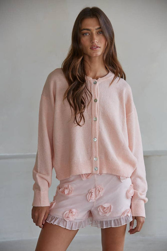 W2536 | Knit Polyester Acrylic Sweater Crew Neck Cardigan