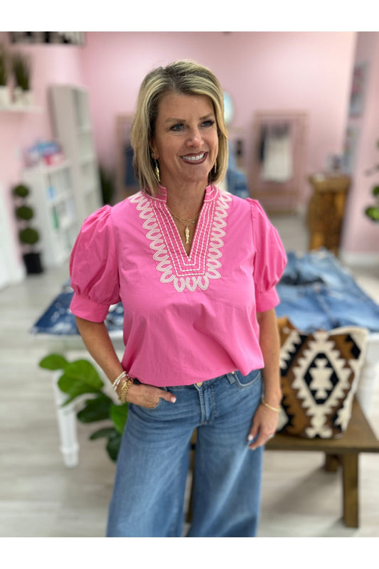 Rachel Puff Sleeve Vneck Blouse