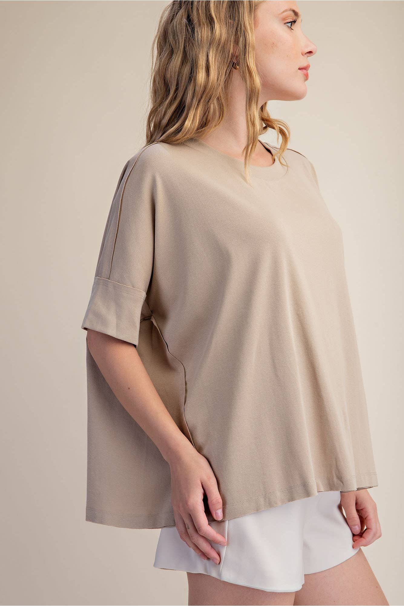 Cammie Oversized Pullover Round Neck Band Short Sleeve