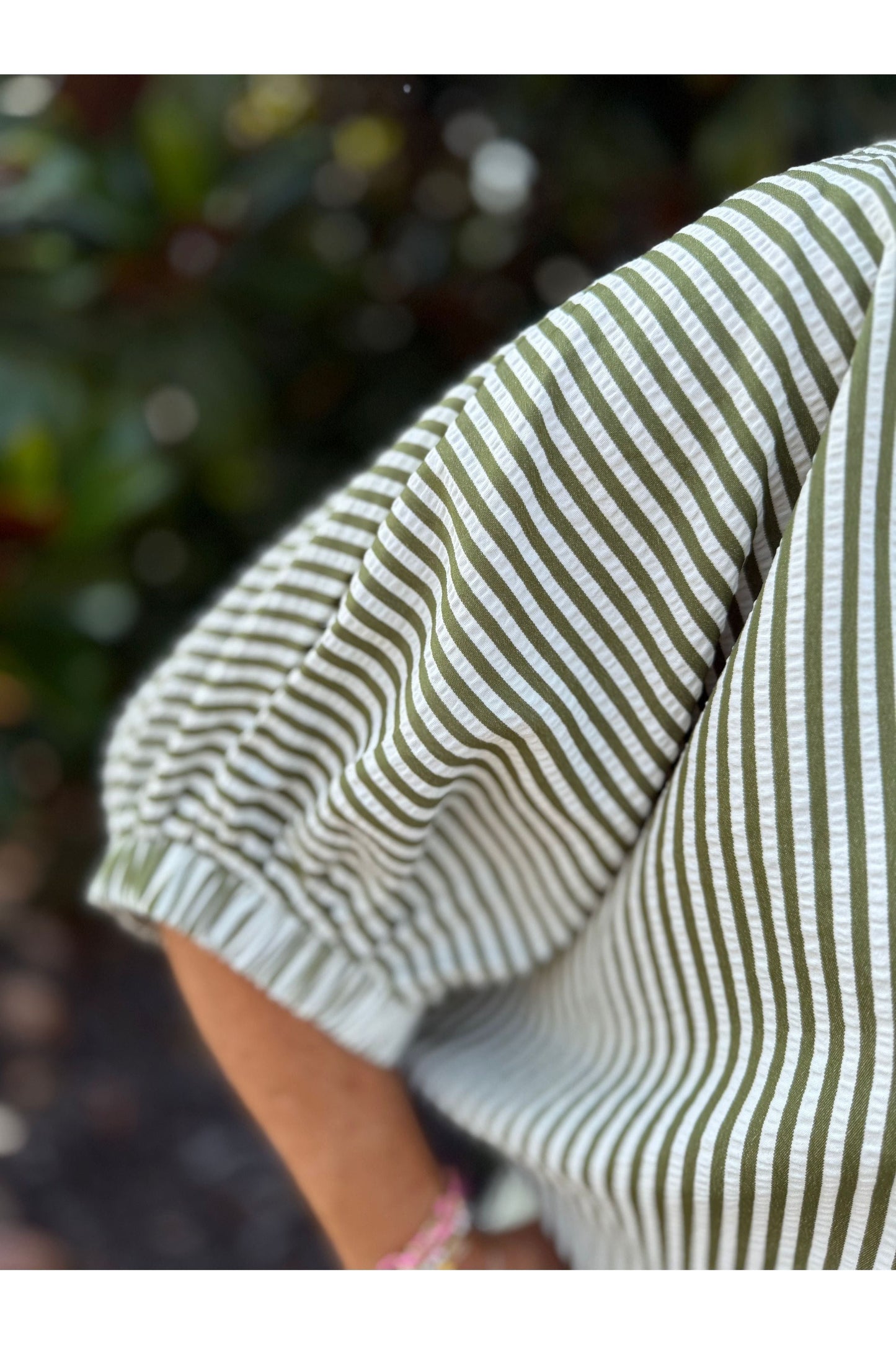 Olive Striped Blouse w/Contrasting Striped Accents