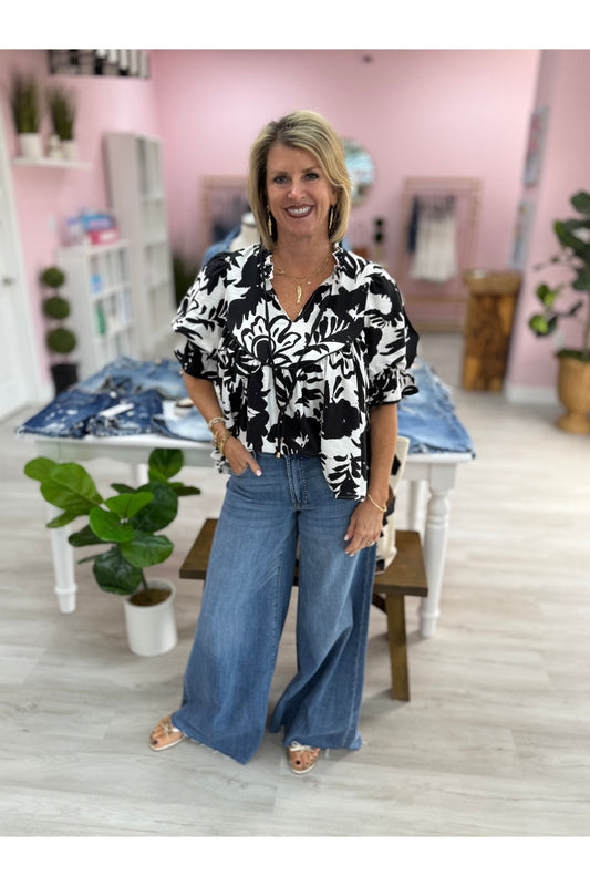 Black & White Patterned Blouse