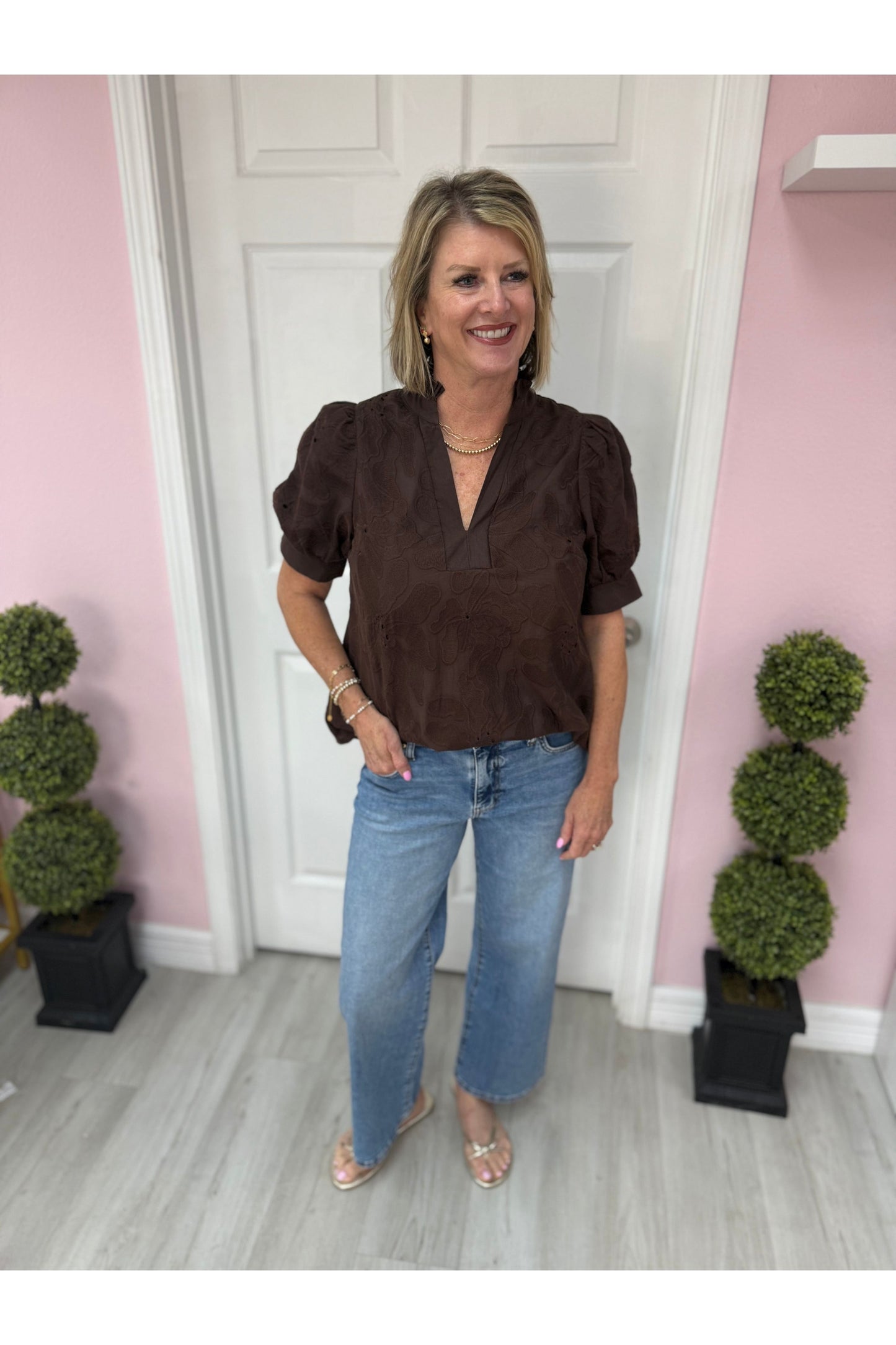 Floral Embroidered Puff Sleeve