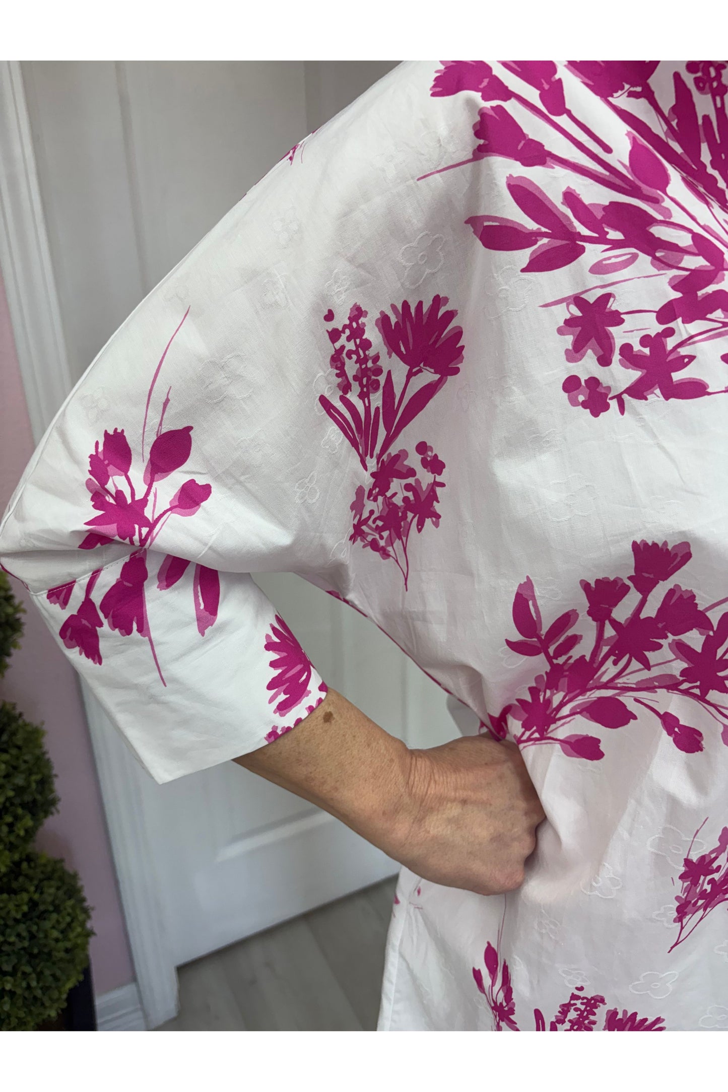 Isla Solid Mini  Dress with Pink Floral Pattern