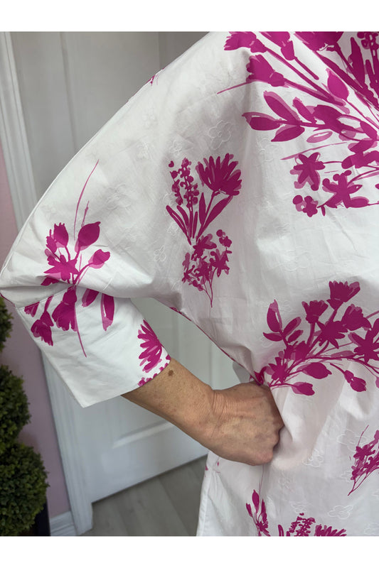 Isla Solid Mini  Dress with Pink Floral Pattern