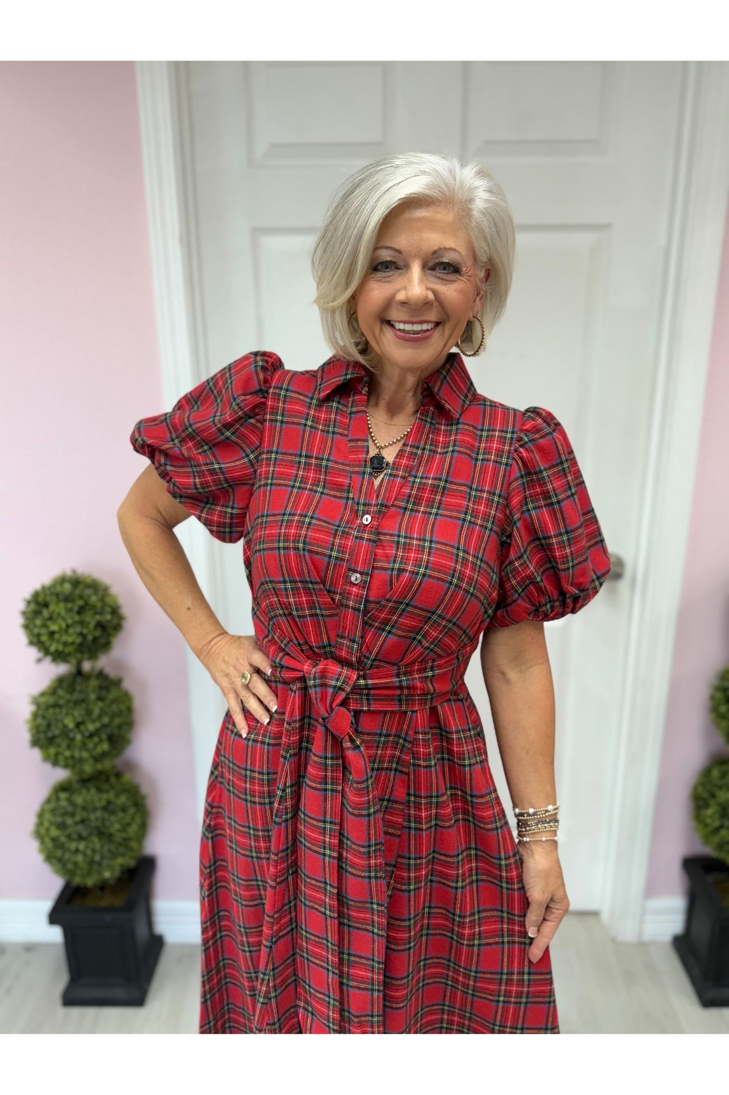 Merry Plaid Midi Dress