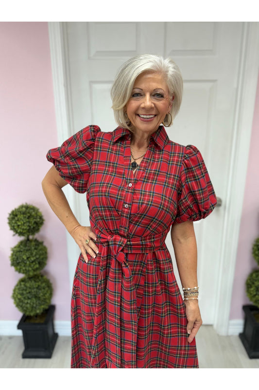 Merry Plaid Midi Dress