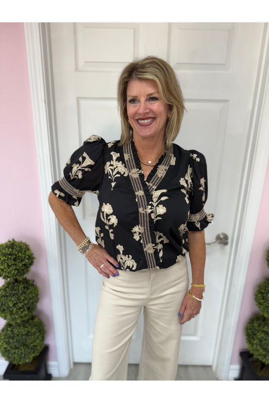 Camden Floral Print Smock Neck Blouse