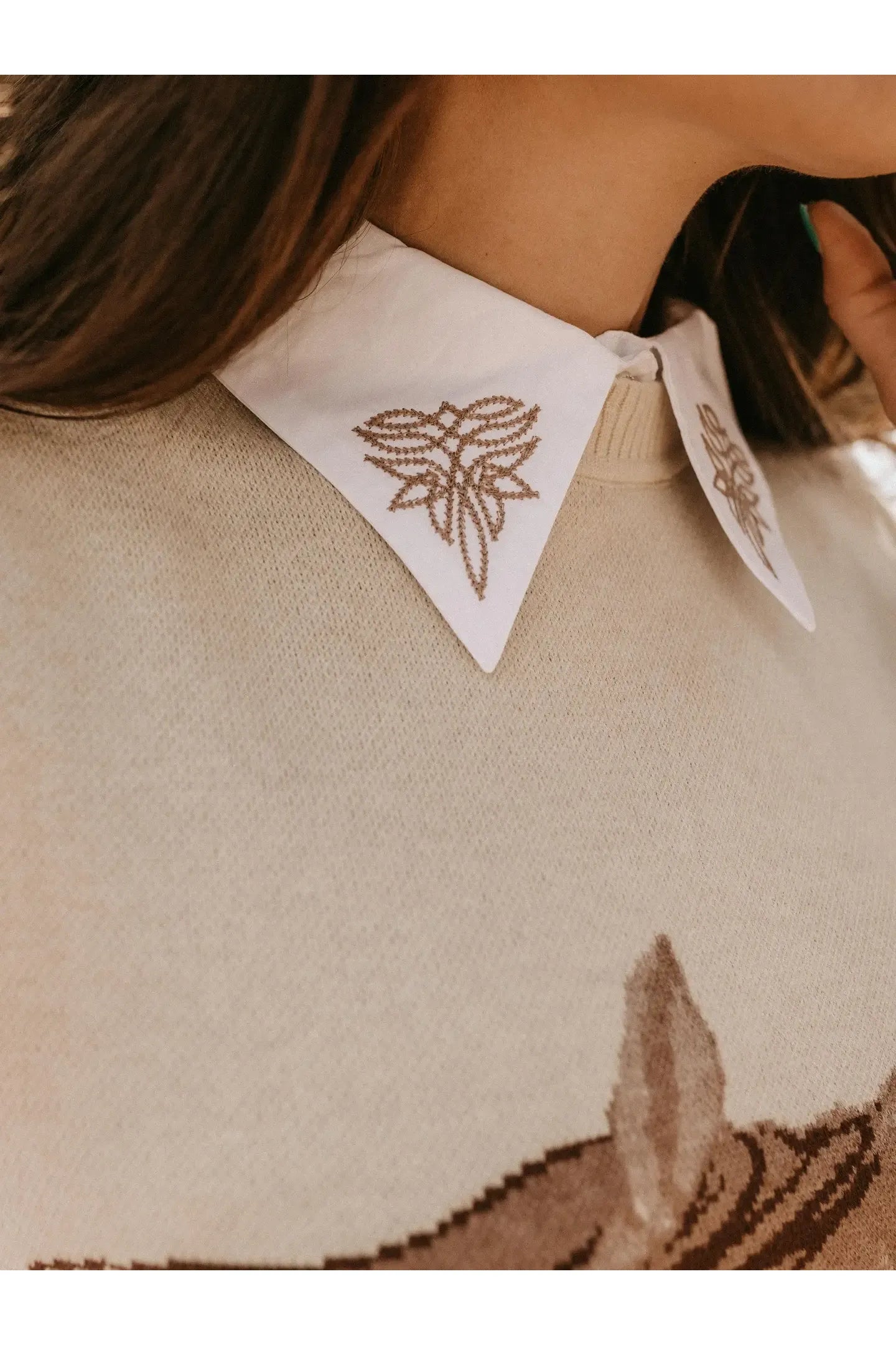 Horse Sweater Dress W/Faux White Ruffled Oxford Dress