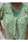 Green Printed Puff Sleeve Ruffle Neck Top