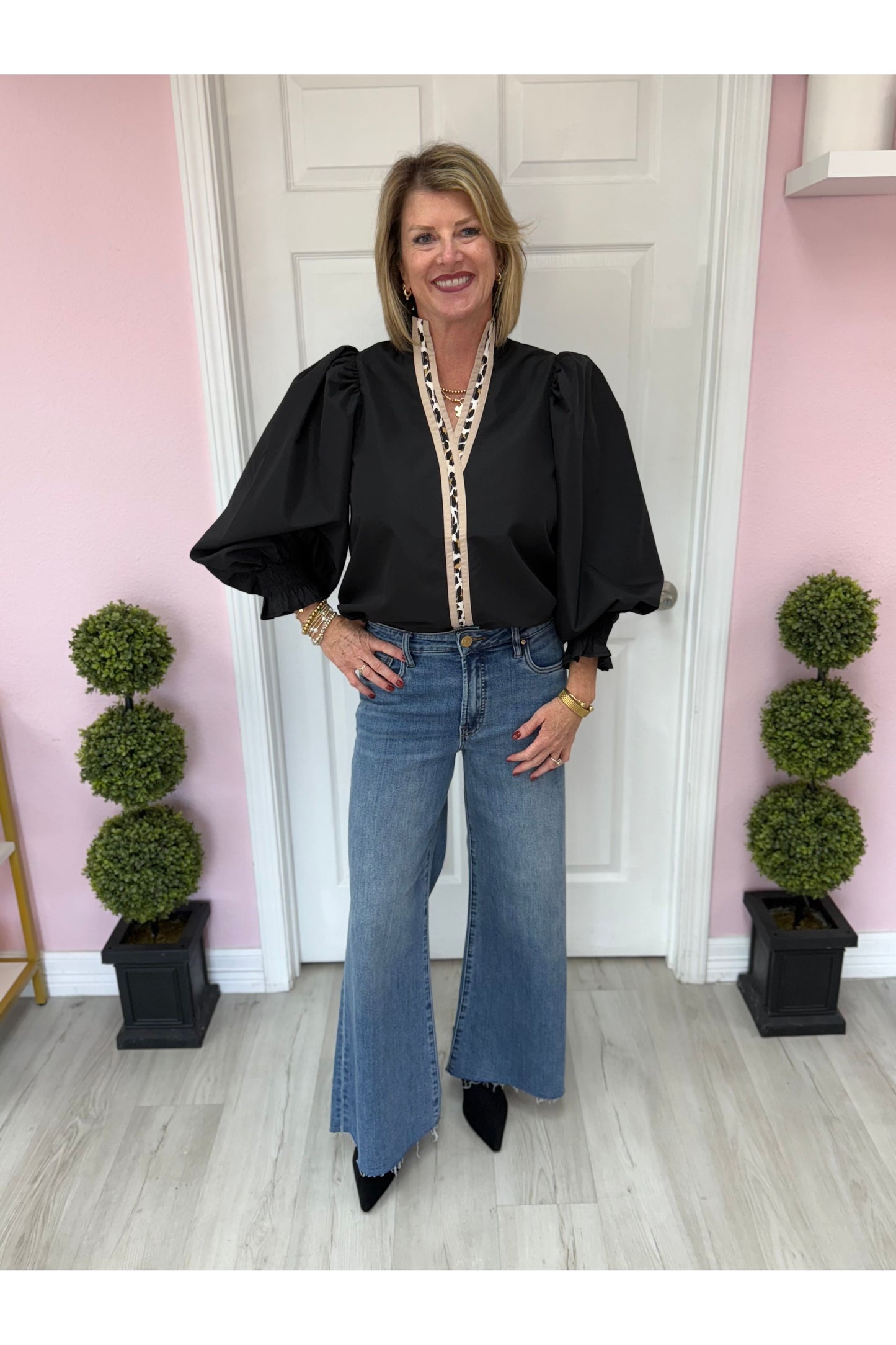 Shannon Leopard Trim Top