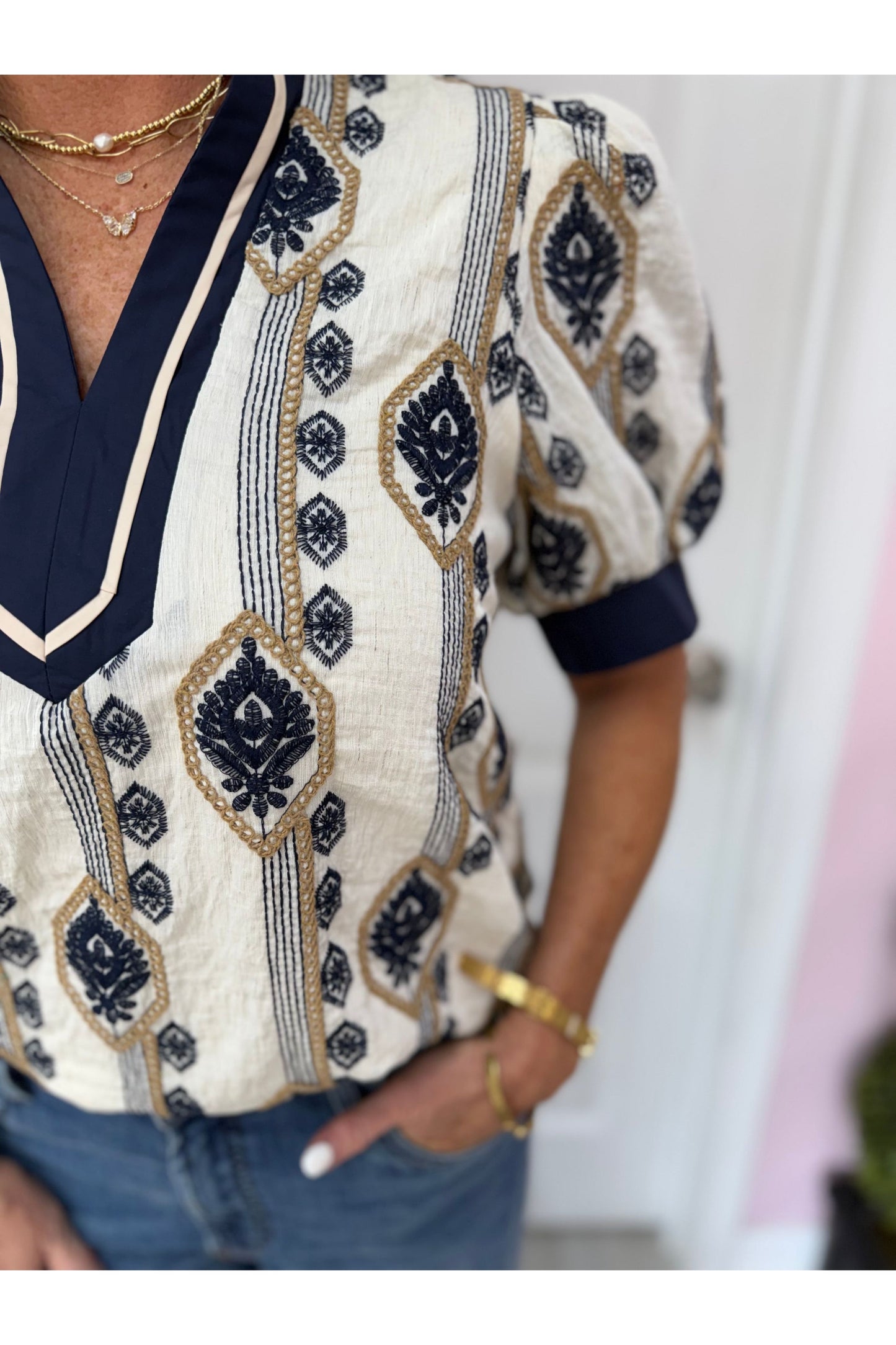 Abstract Patterned Embroidered Blouse