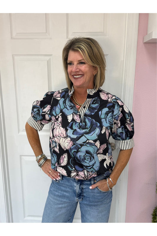 Tessa Navy Floral Blouse