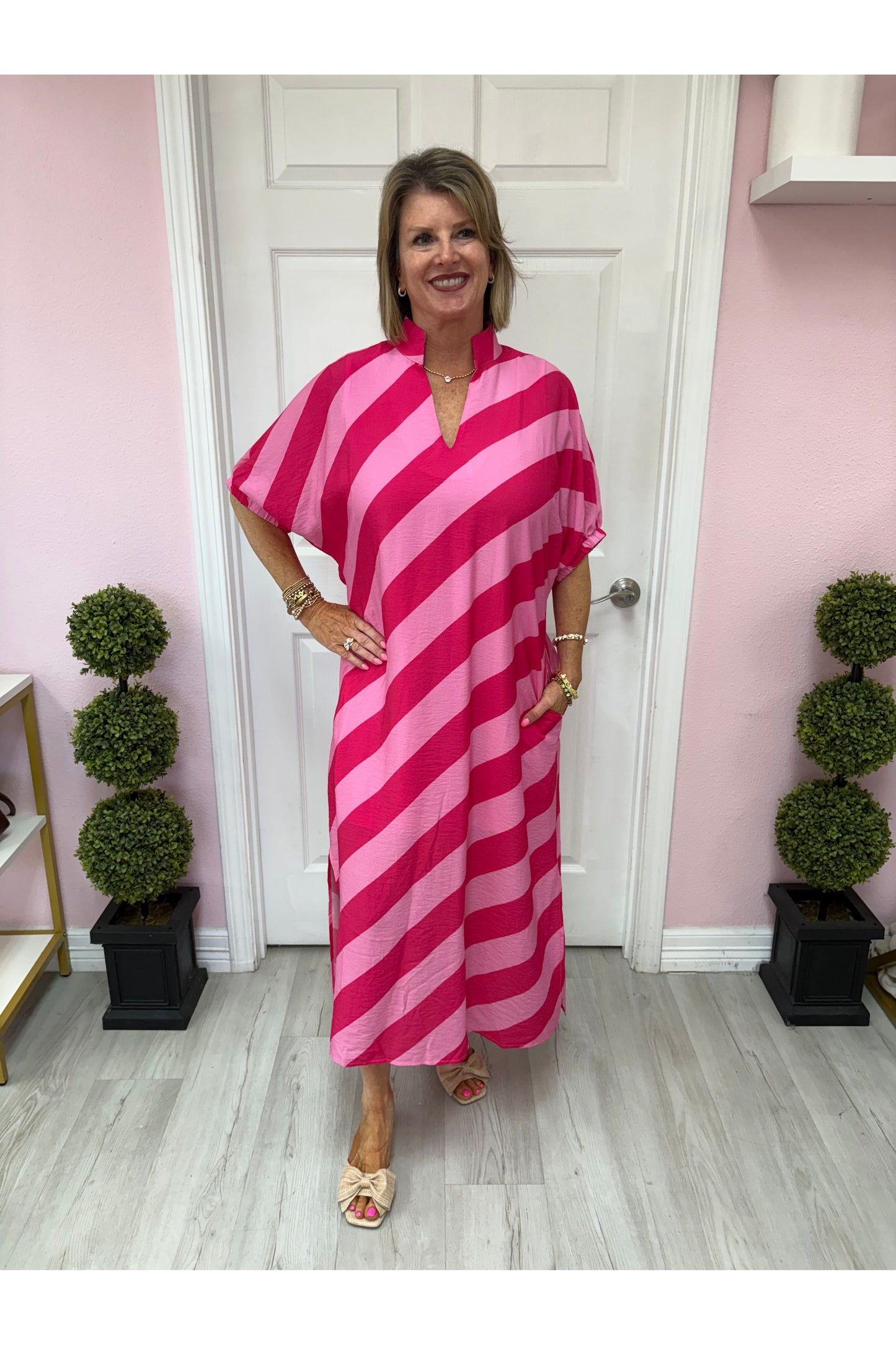 Diagonal Striped Dolman Sleeve Dress