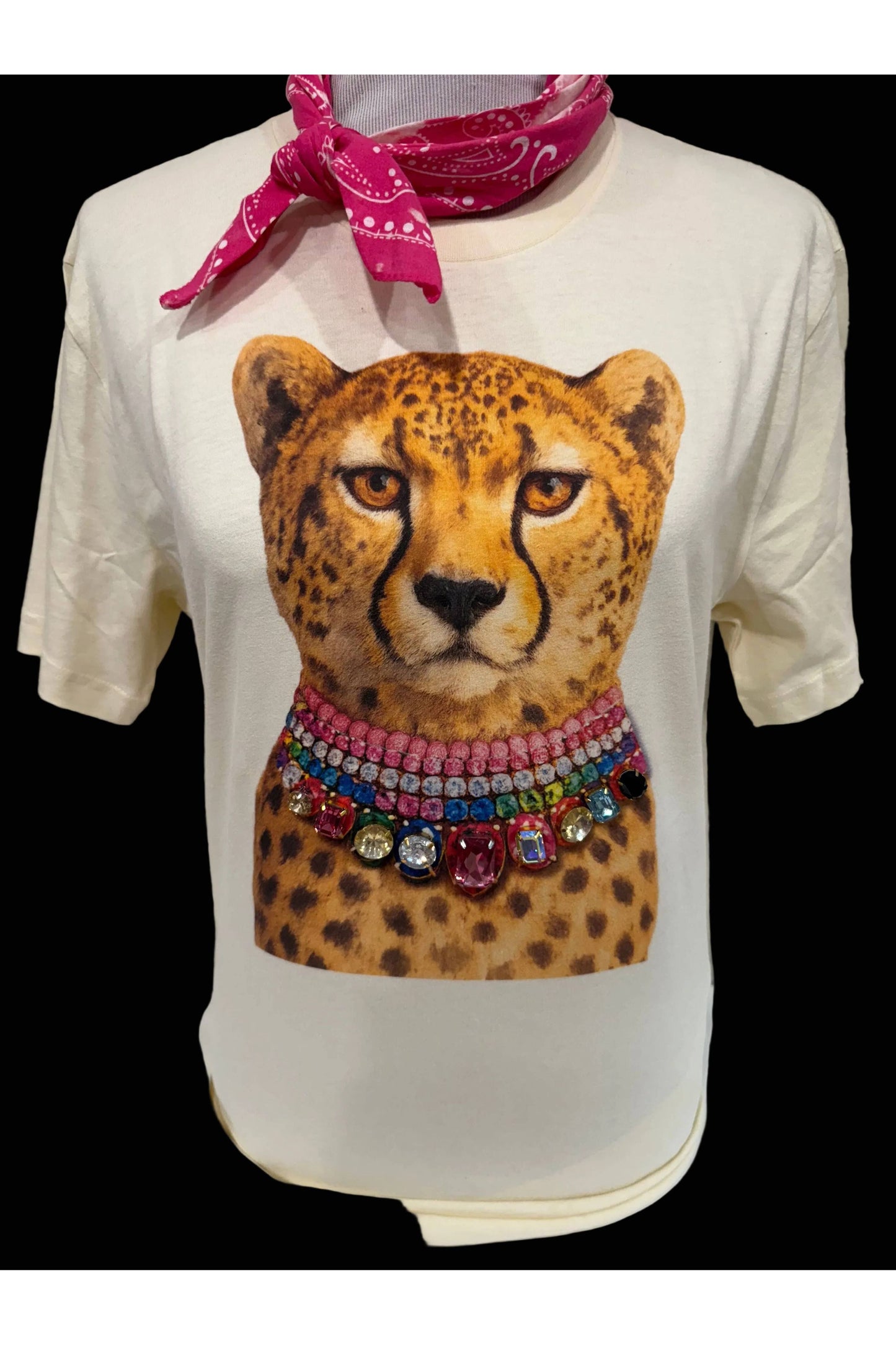 Jeweled Collar Leopard on Natural Crew-