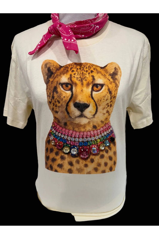 Jeweled Collar Leopard on Natural Crew-