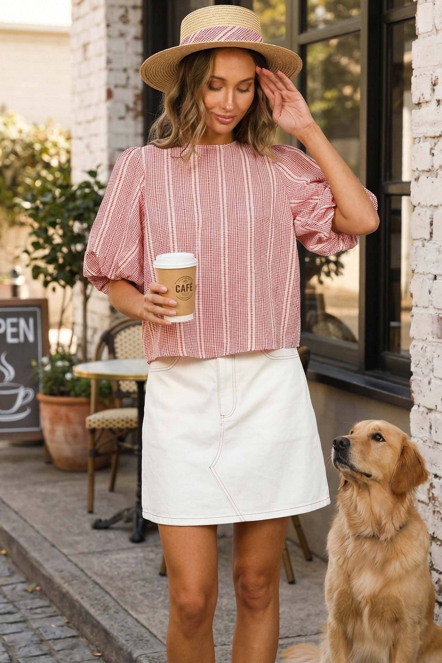 Bow Accent Feminine Plaid Blouse