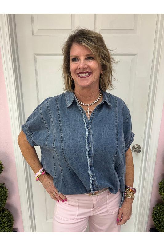 Washed Denim Oversized Top