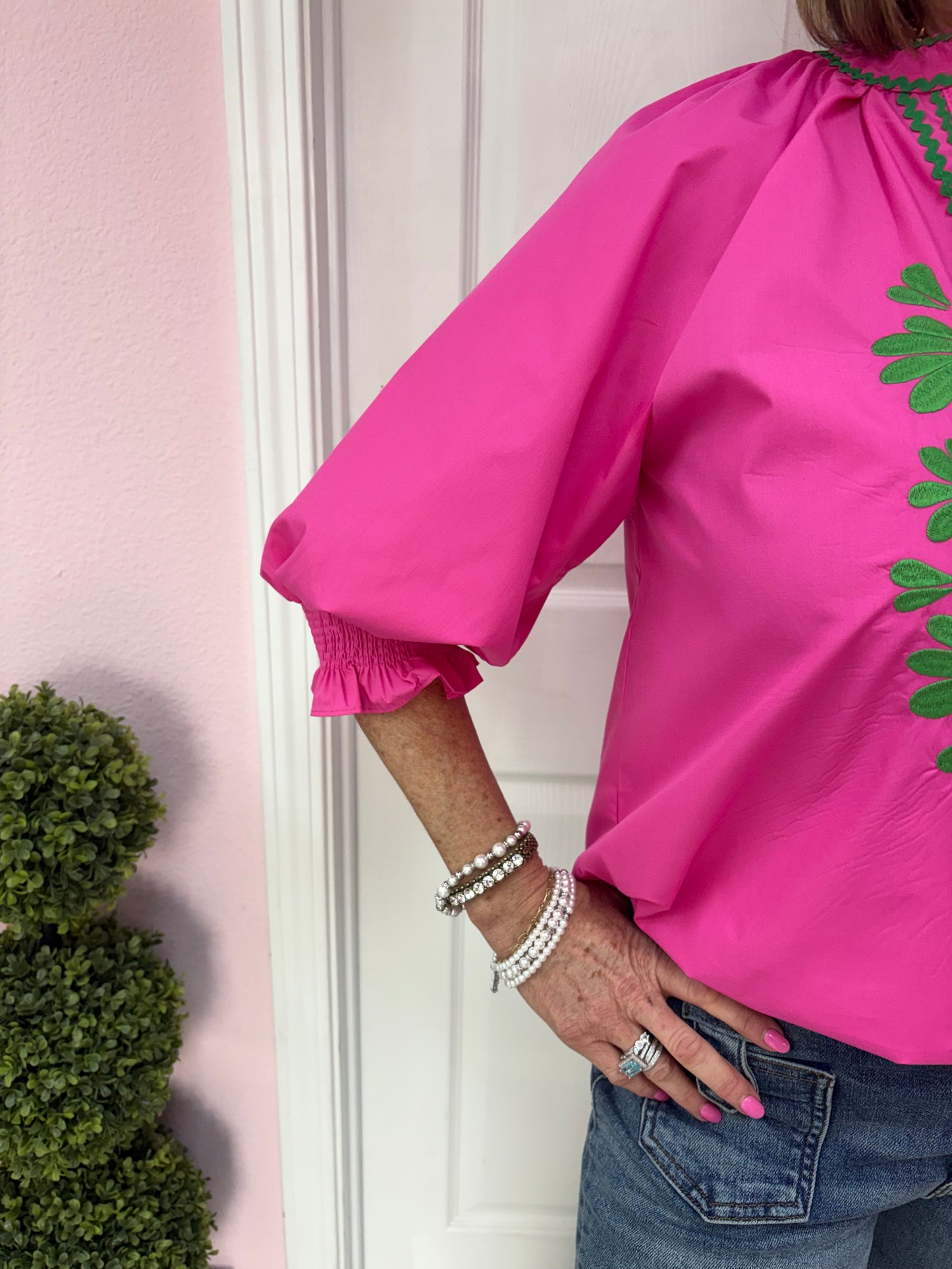 Liz 3/4 Sleeve Embroidered Floral Blouse