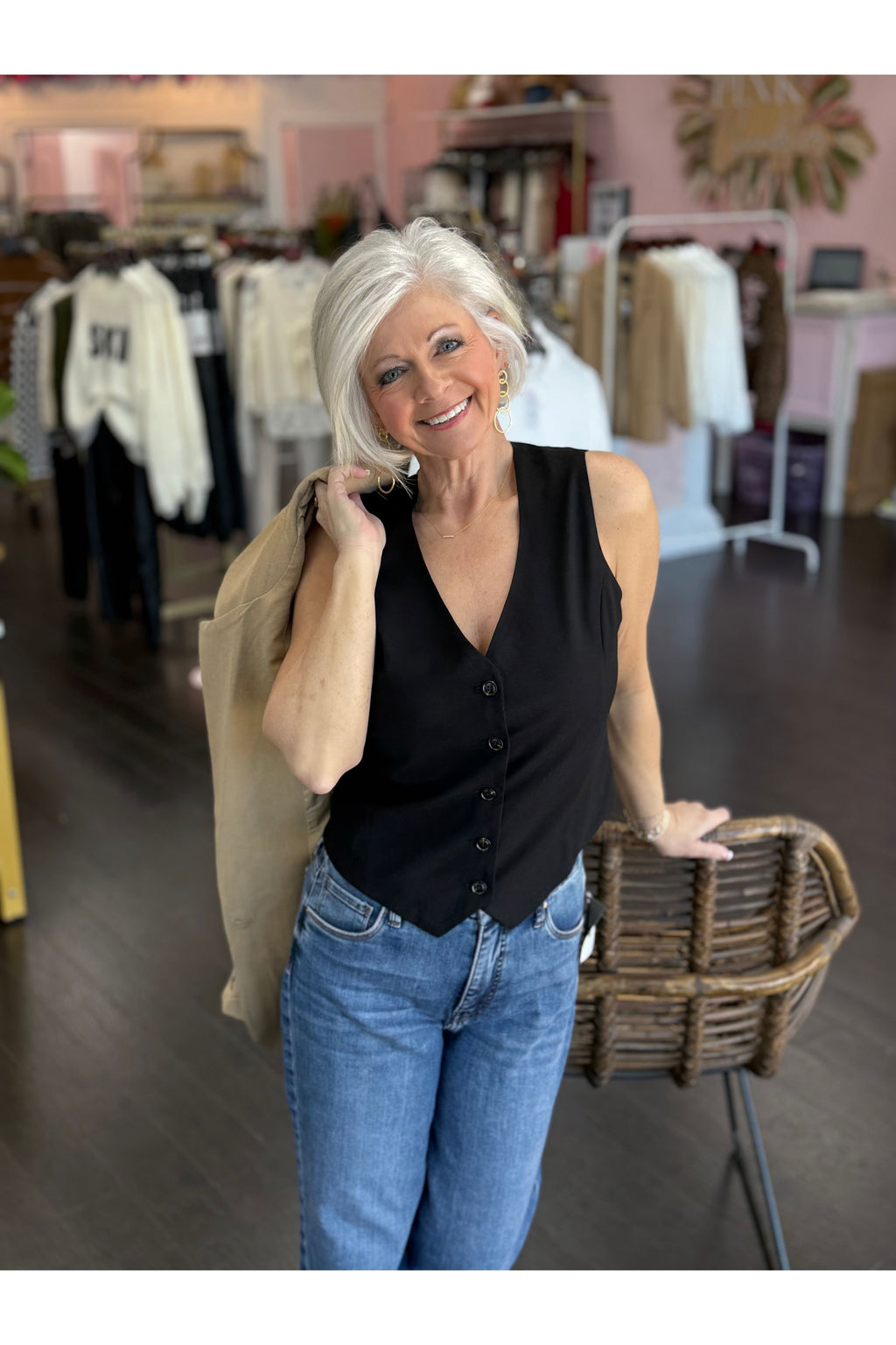 Sleeveless Vest Top with Buttons