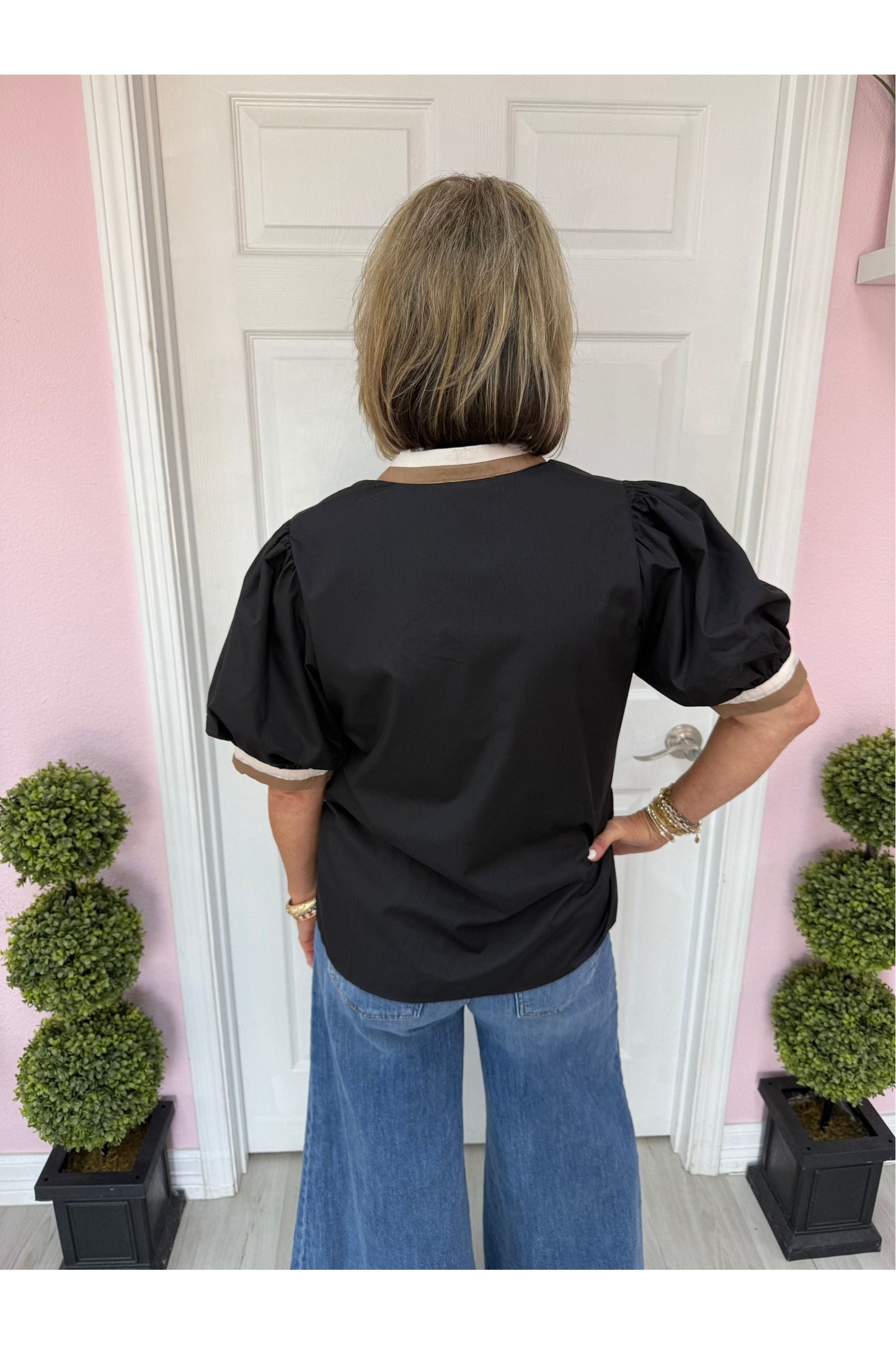 Black Bubble Sleeve Blouse