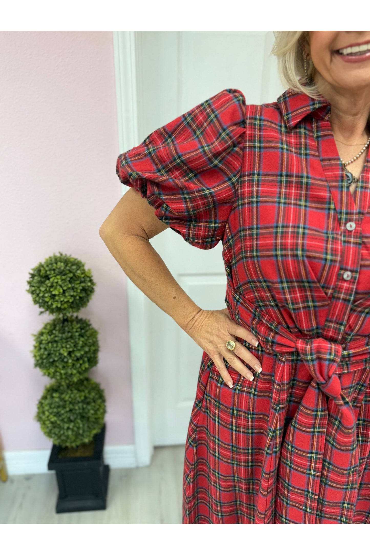 Merry Plaid Midi Dress