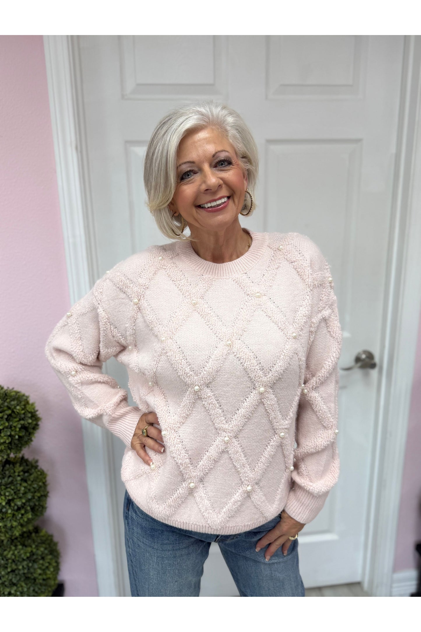 Diamond Knit Pearl Sweater