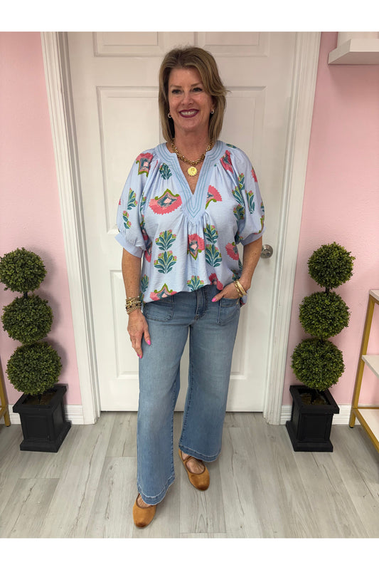 Bren Blue Floral Oversized Blouse