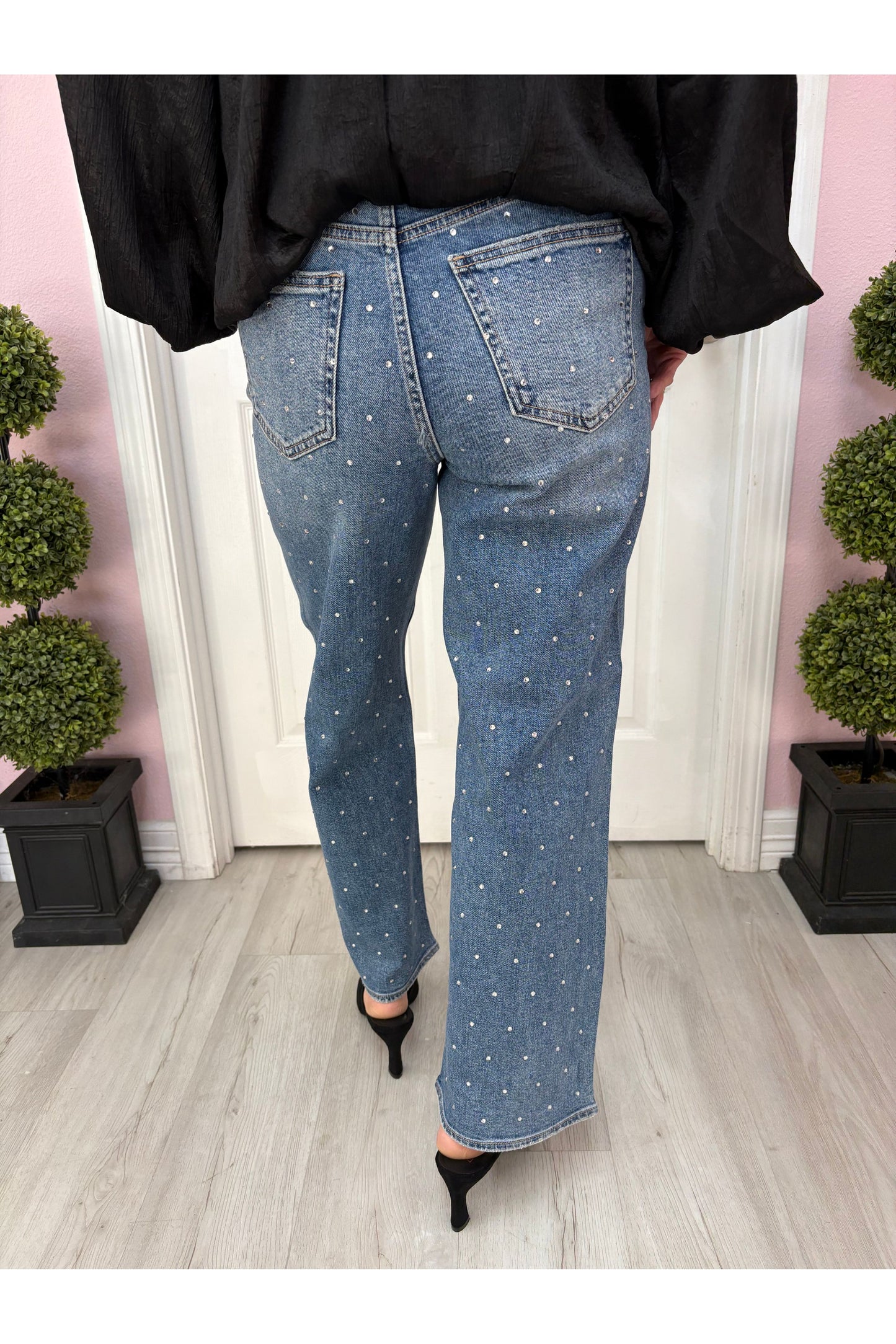 HR Vintage Rhinestone Straight Jeans