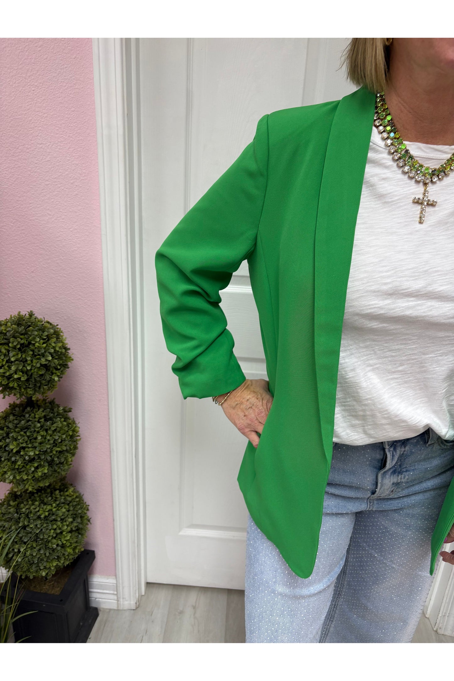 Kelly Green Shawl Lapel Blazer