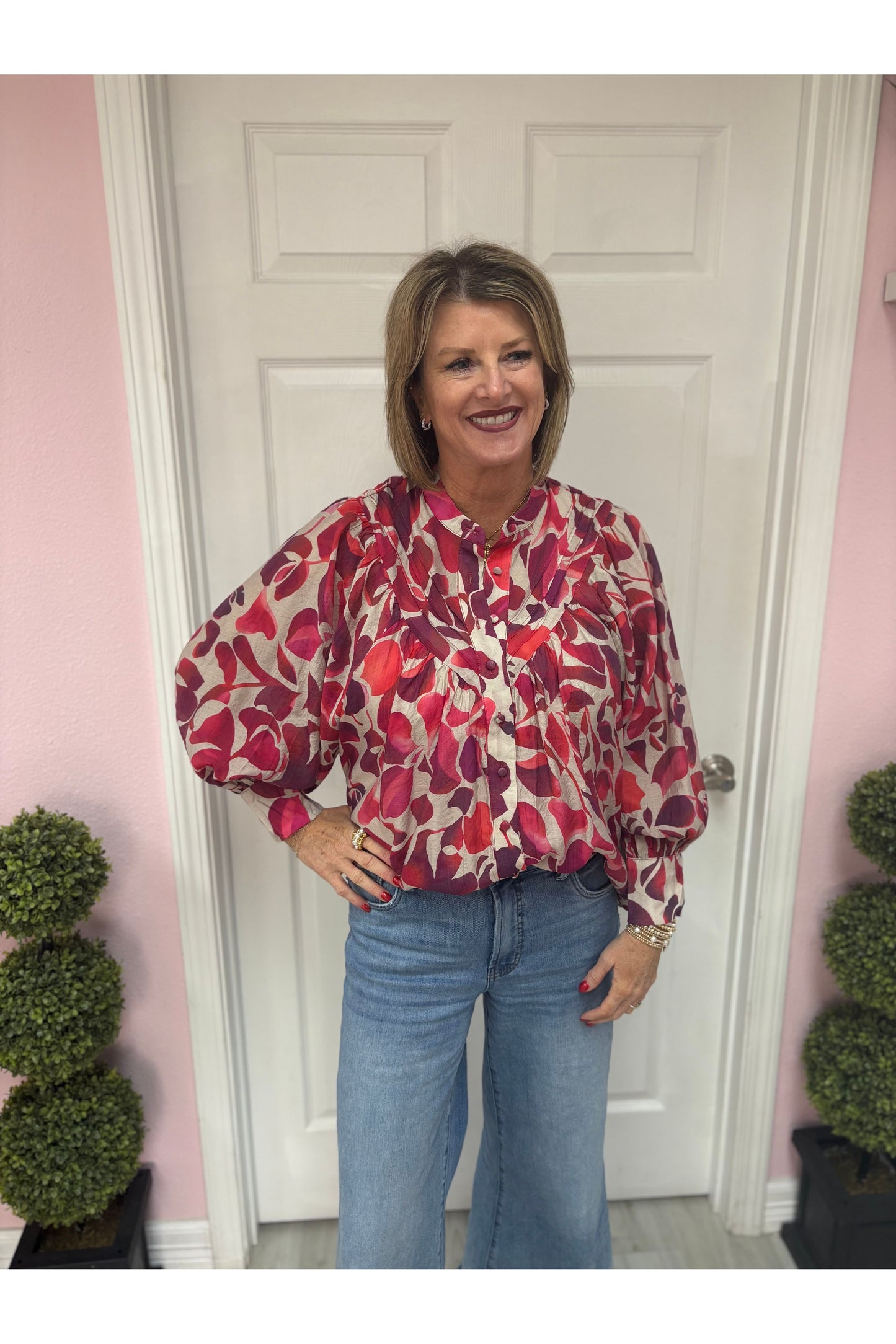 Hannah Leaf Pattern Button Down Blouse