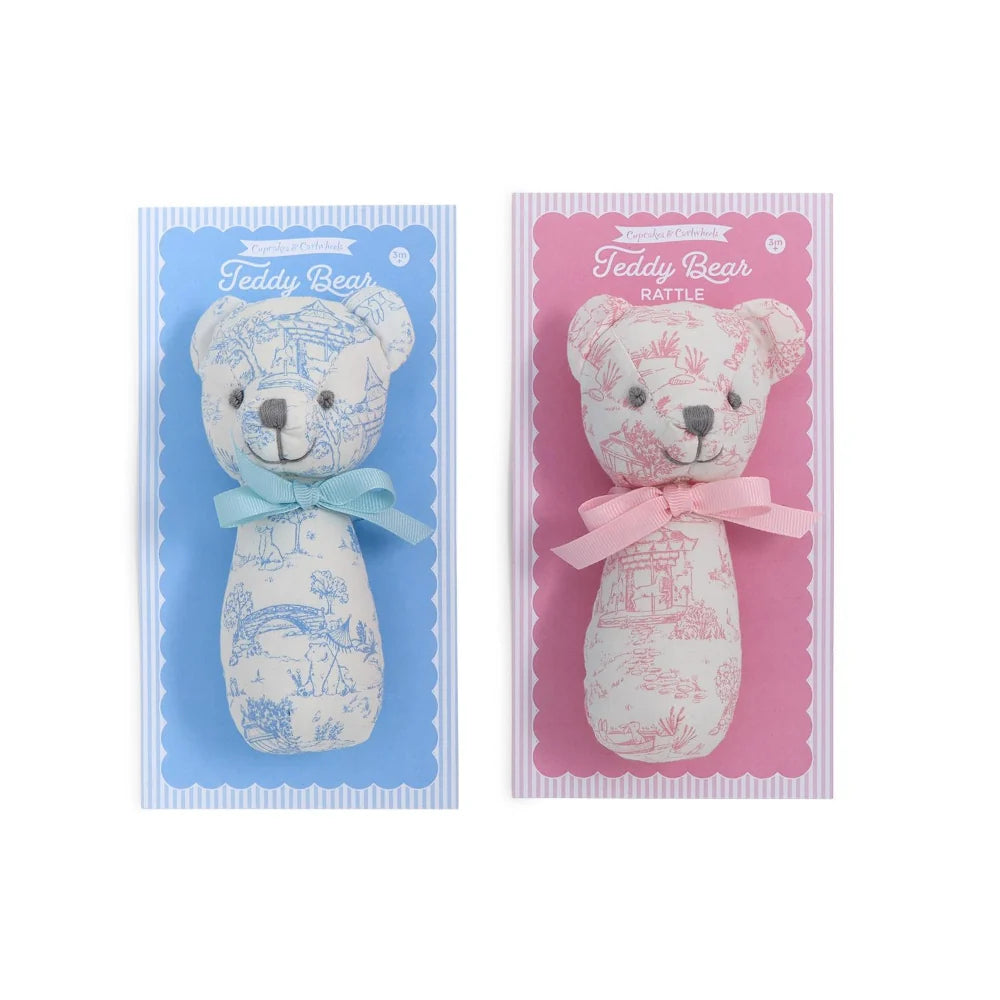 Toile Pattern Teddy Bear Rattle