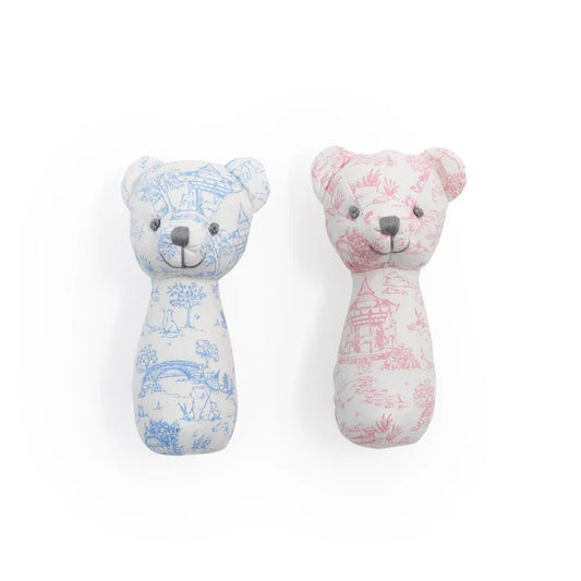Toile Pattern Teddy Bear Rattle