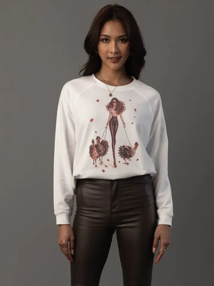 Girl Walking 3 Turkeys