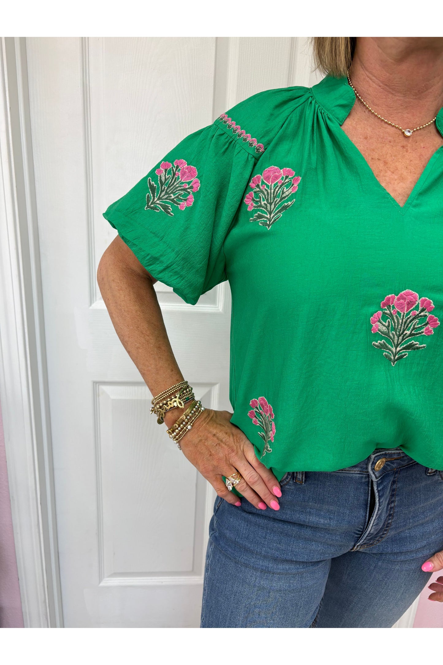 Kelly Embroidered Puff Sleeve Blouse