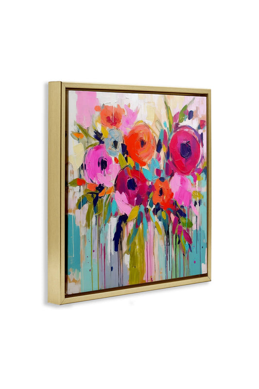 Bold Drip Roses Floater Framed Art