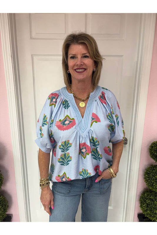 Bren Blue Floral Oversized Blouse