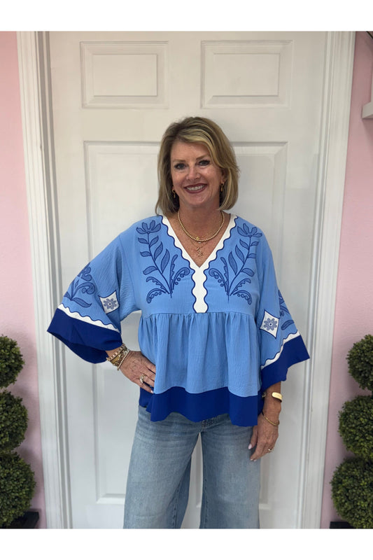 Carrie Blue Boho Blouse