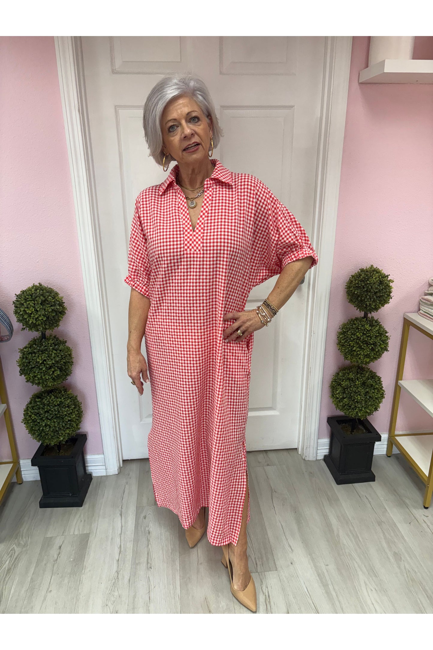 Lori Gingham Check Midi Dress