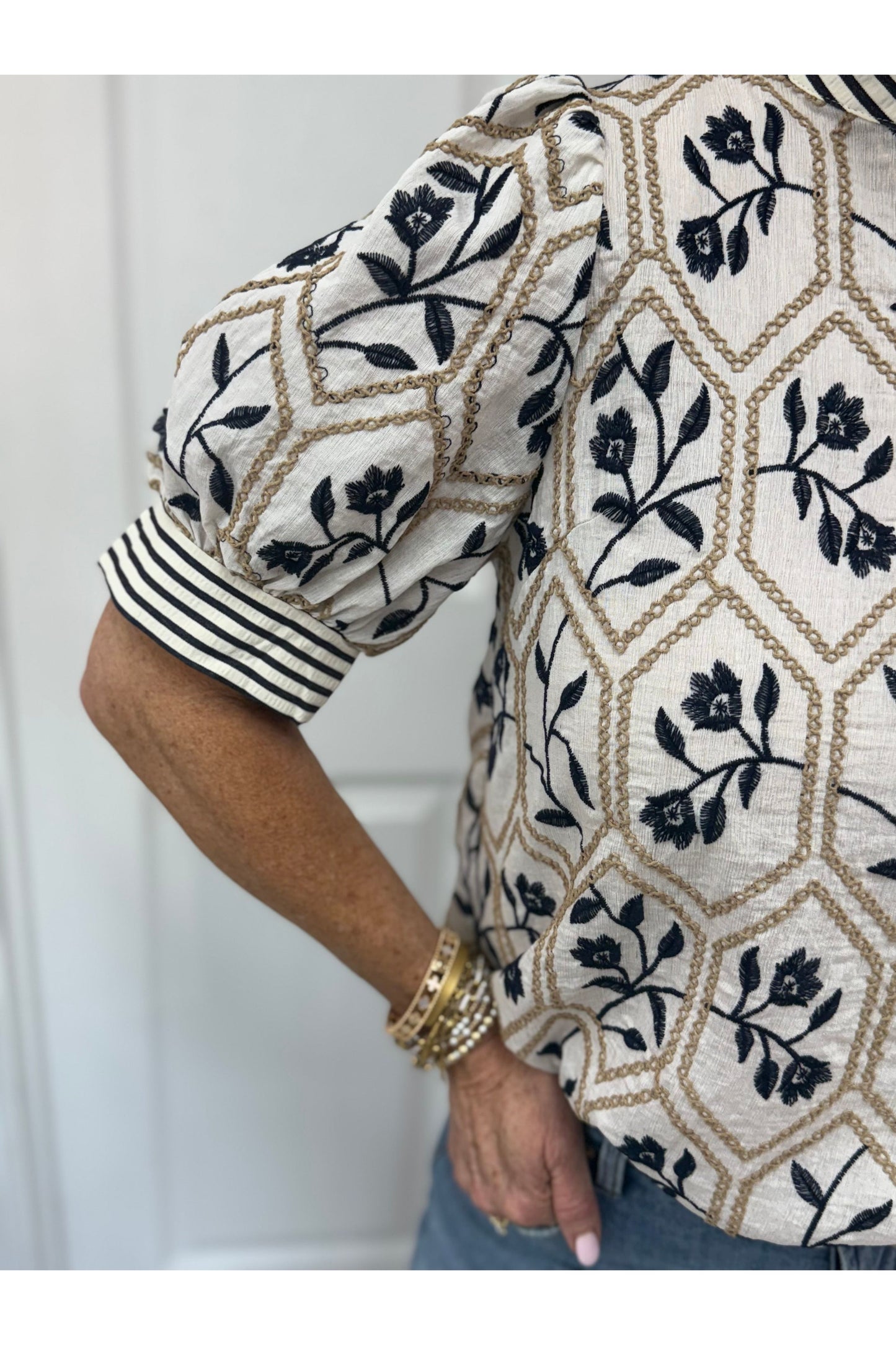 Traci Patterned Contrast Blouse- Pre Order